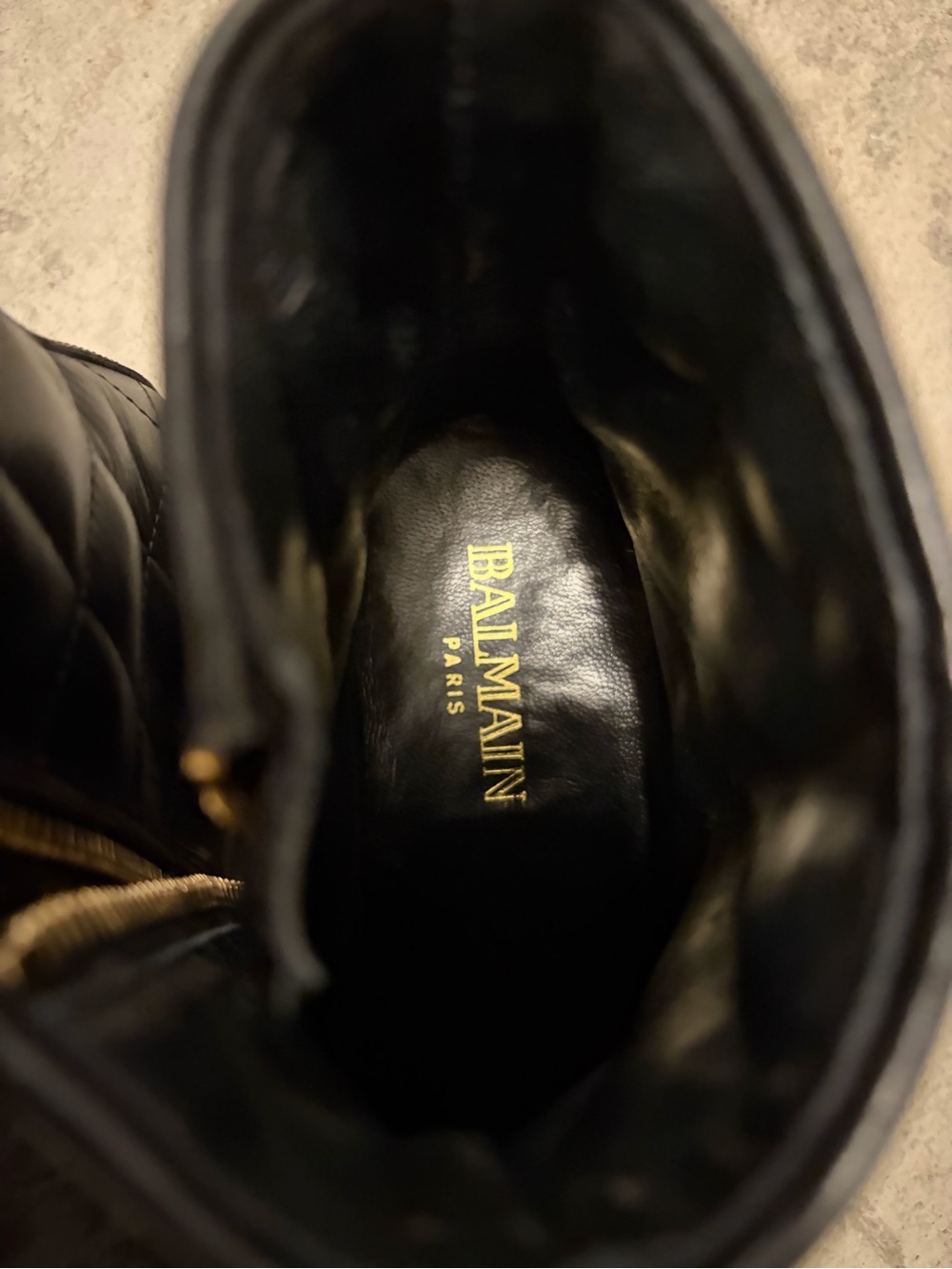Balmain Black Quilted Leather Ankle Boots with Gold Cap Toe image 5